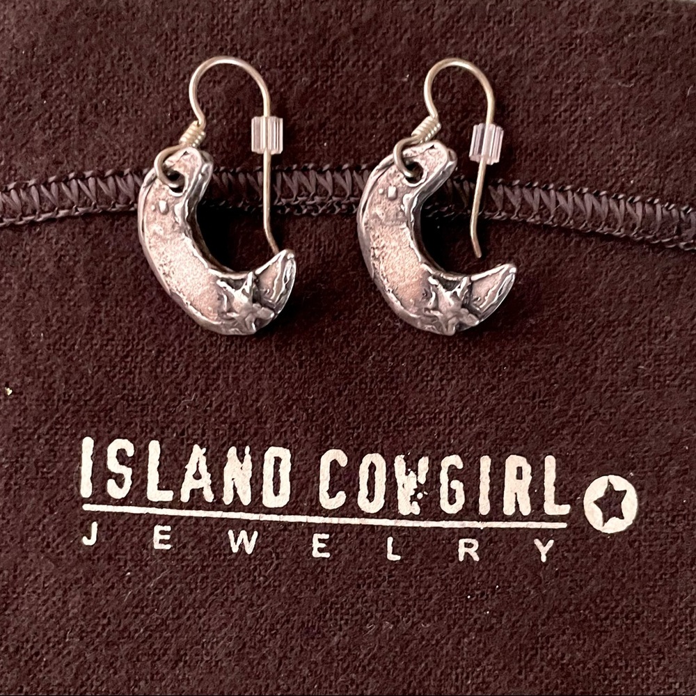 Vintage Island Cowgirl Silver Sterling? Moon Star Dangle Earrings